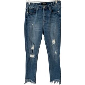 Judy Blue Jeans Womens 11/30 Blue Skinny Fit Distressed Raw Hem Stretch Denim